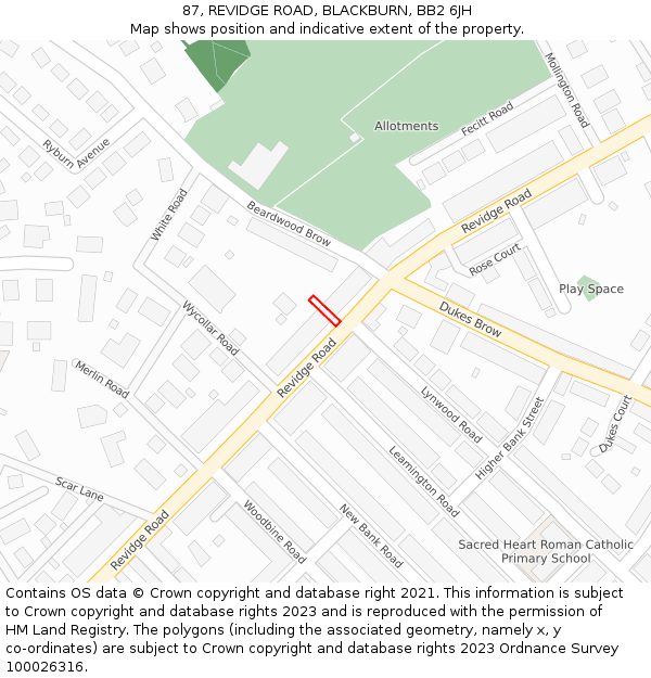 87, REVIDGE ROAD, BLACKBURN, BB2 6JH: Location map and indicative extent of plot