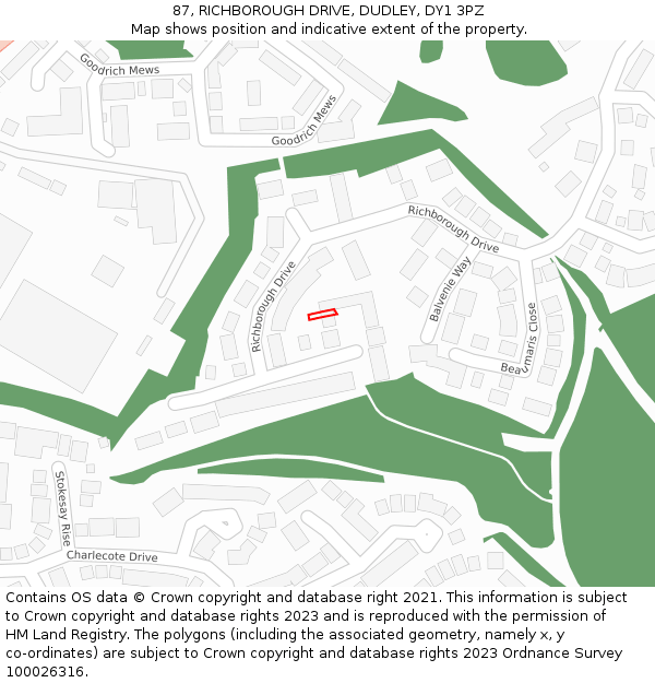 87, RICHBOROUGH DRIVE, DUDLEY, DY1 3PZ: Location map and indicative extent of plot