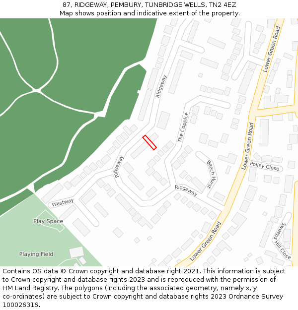 87, RIDGEWAY, PEMBURY, TUNBRIDGE WELLS, TN2 4EZ: Location map and indicative extent of plot