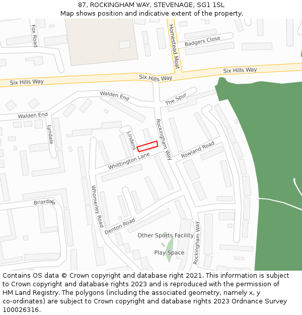 87, ROCKINGHAM WAY, STEVENAGE, SG1 1SL: Location map and indicative extent of plot