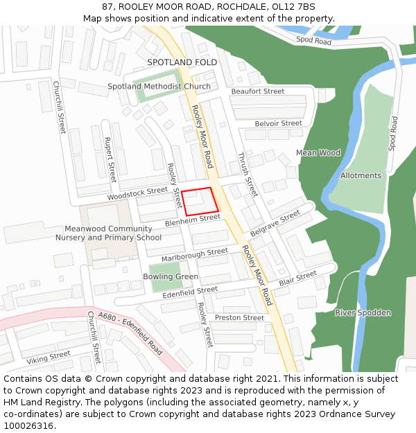 87, ROOLEY MOOR ROAD, ROCHDALE, OL12 7BS: Location map and indicative extent of plot