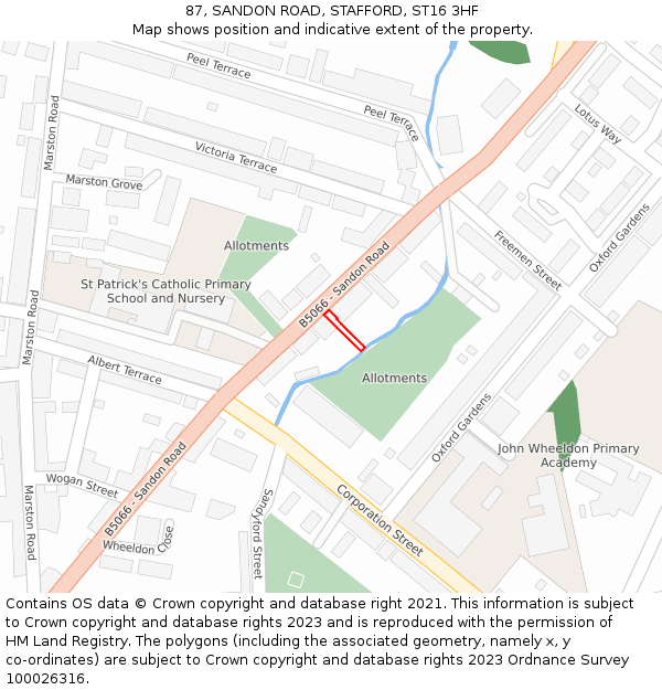 87, SANDON ROAD, STAFFORD, ST16 3HF: Location map and indicative extent of plot