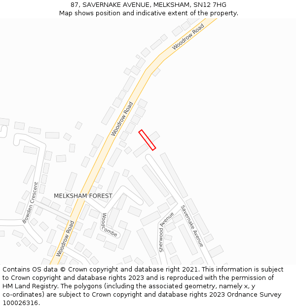 87, SAVERNAKE AVENUE, MELKSHAM, SN12 7HG: Location map and indicative extent of plot