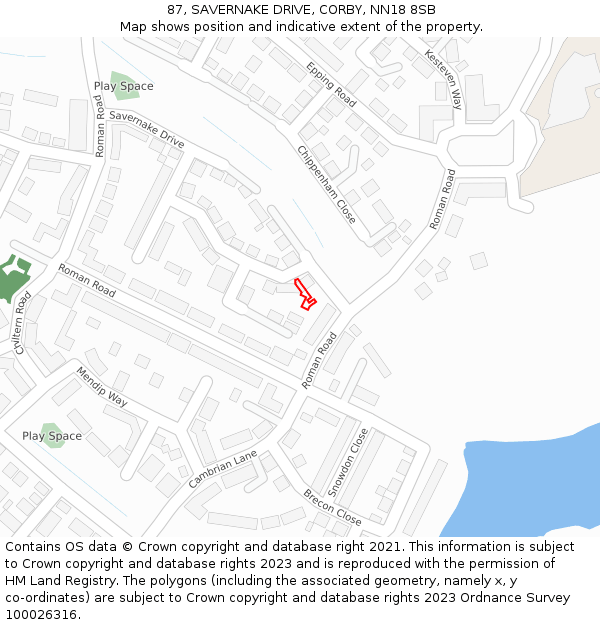 87, SAVERNAKE DRIVE, CORBY, NN18 8SB: Location map and indicative extent of plot