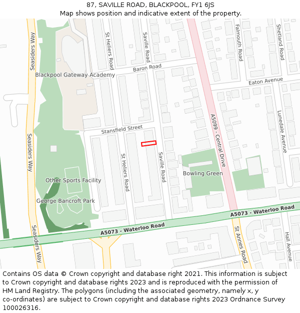 87, SAVILLE ROAD, BLACKPOOL, FY1 6JS: Location map and indicative extent of plot