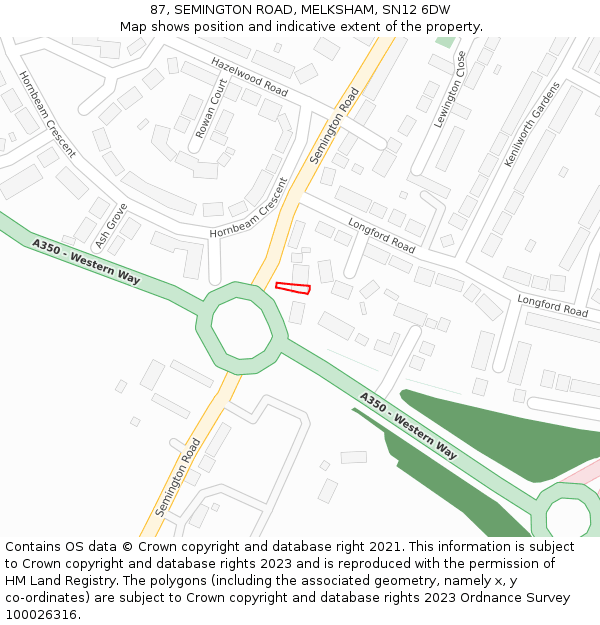 87, SEMINGTON ROAD, MELKSHAM, SN12 6DW: Location map and indicative extent of plot