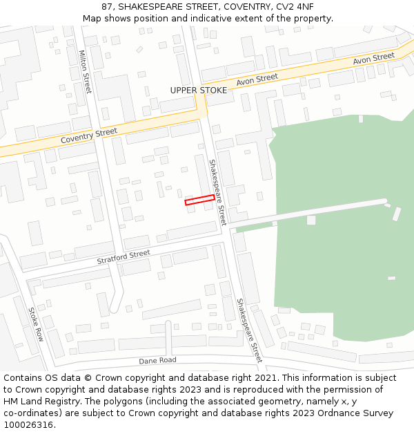 87, SHAKESPEARE STREET, COVENTRY, CV2 4NF: Location map and indicative extent of plot