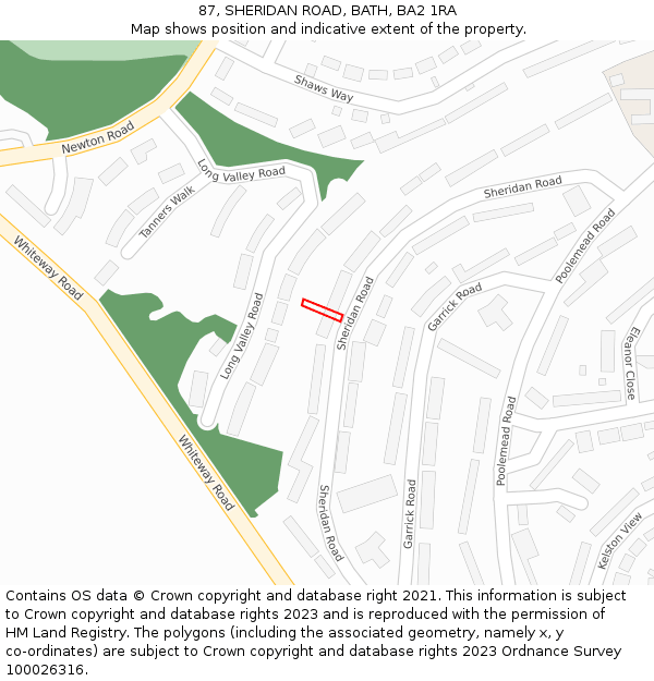 87, SHERIDAN ROAD, BATH, BA2 1RA: Location map and indicative extent of plot