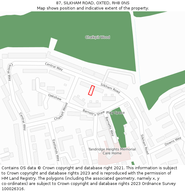 87, SILKHAM ROAD, OXTED, RH8 0NS: Location map and indicative extent of plot