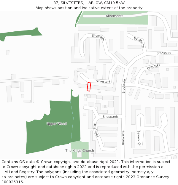 87, SILVESTERS, HARLOW, CM19 5NW: Location map and indicative extent of plot