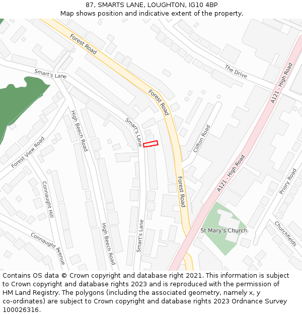 87, SMARTS LANE, LOUGHTON, IG10 4BP: Location map and indicative extent of plot