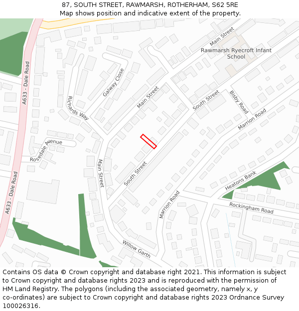 87, SOUTH STREET, RAWMARSH, ROTHERHAM, S62 5RE: Location map and indicative extent of plot
