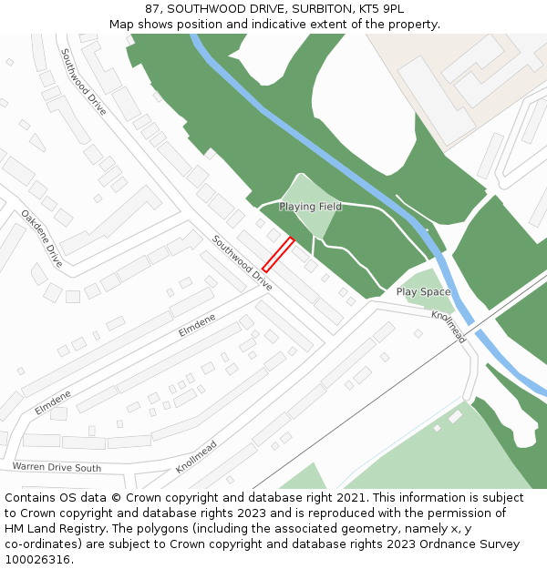 87, SOUTHWOOD DRIVE, SURBITON, KT5 9PL: Location map and indicative extent of plot