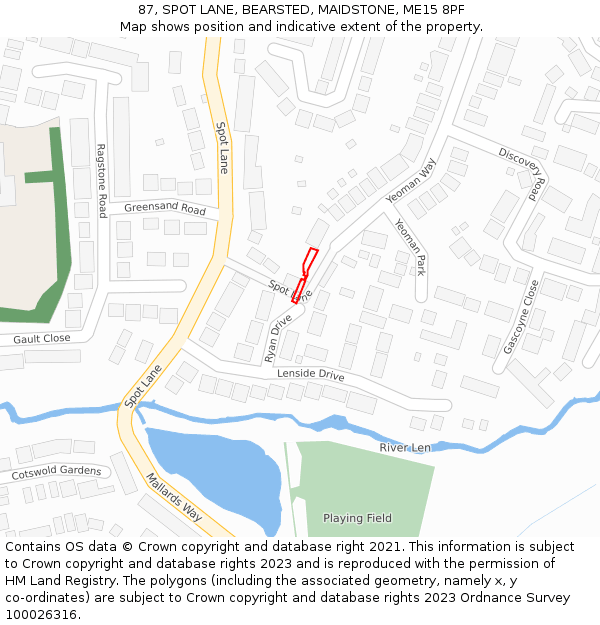 87, SPOT LANE, BEARSTED, MAIDSTONE, ME15 8PF: Location map and indicative extent of plot