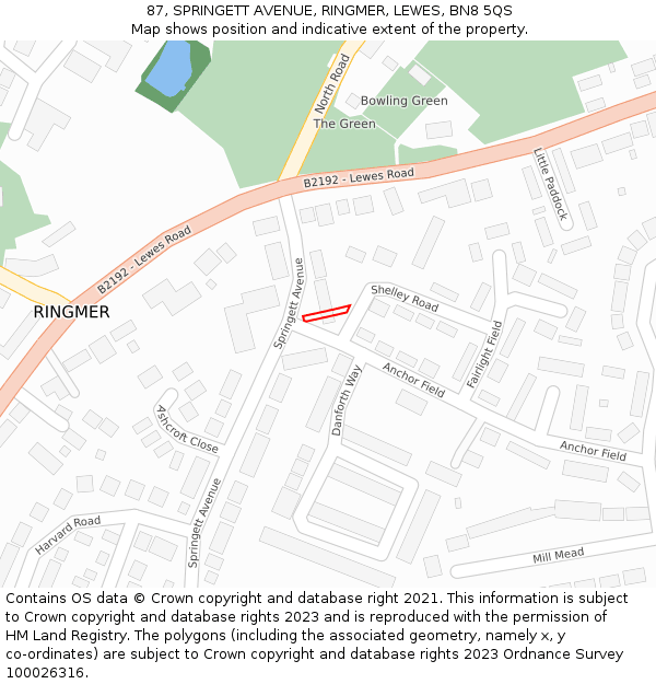 87, SPRINGETT AVENUE, RINGMER, LEWES, BN8 5QS: Location map and indicative extent of plot