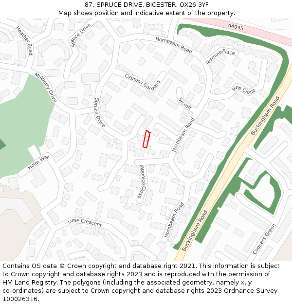 87, SPRUCE DRIVE, BICESTER, OX26 3YF: Location map and indicative extent of plot