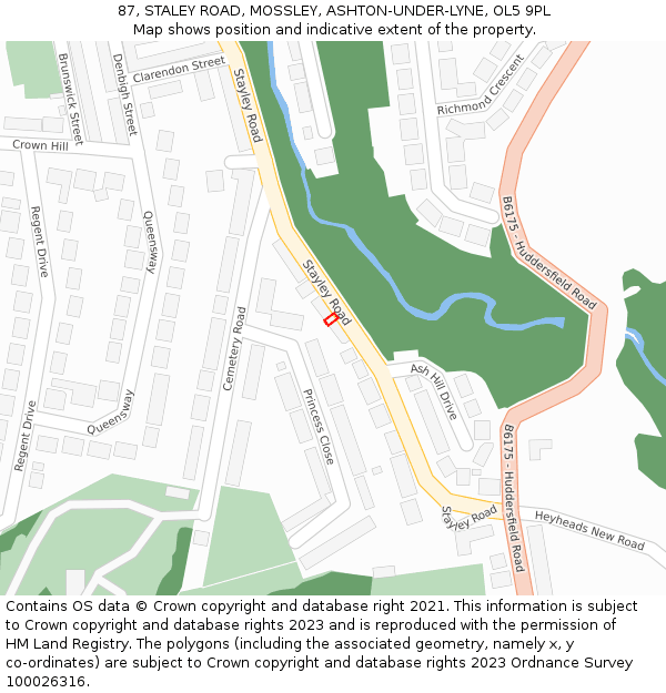87, STALEY ROAD, MOSSLEY, ASHTON-UNDER-LYNE, OL5 9PL: Location map and indicative extent of plot