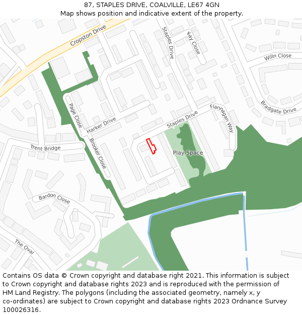 87, STAPLES DRIVE, COALVILLE, LE67 4GN: Location map and indicative extent of plot