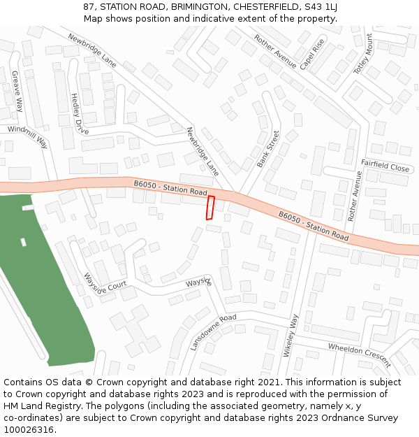 87, STATION ROAD, BRIMINGTON, CHESTERFIELD, S43 1LJ: Location map and indicative extent of plot
