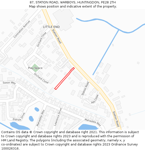 87, STATION ROAD, WARBOYS, HUNTINGDON, PE28 2TH: Location map and indicative extent of plot