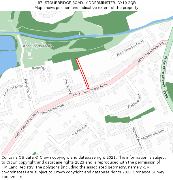 87, STOURBRIDGE ROAD, KIDDERMINSTER, DY10 2QB: Location map and indicative extent of plot