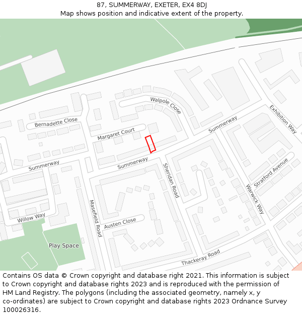 87, SUMMERWAY, EXETER, EX4 8DJ: Location map and indicative extent of plot