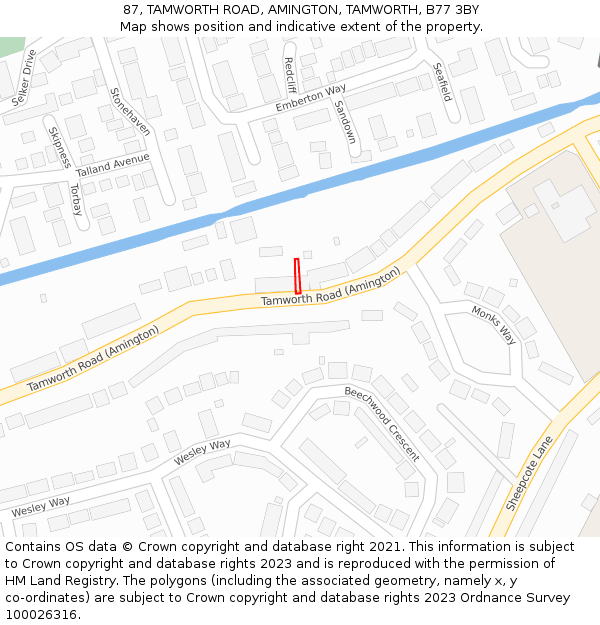 87, TAMWORTH ROAD, AMINGTON, TAMWORTH, B77 3BY: Location map and indicative extent of plot