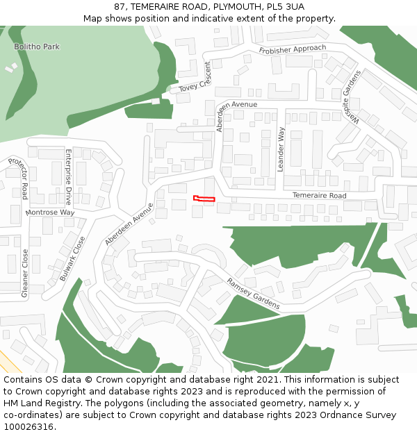 87, TEMERAIRE ROAD, PLYMOUTH, PL5 3UA: Location map and indicative extent of plot