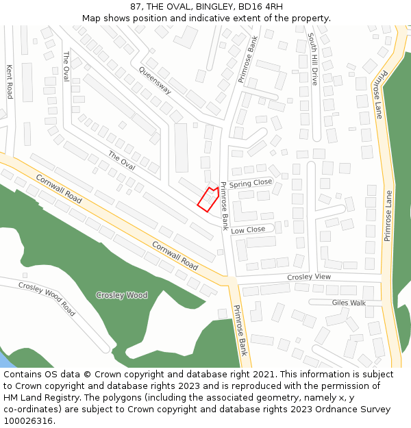 87, THE OVAL, BINGLEY, BD16 4RH: Location map and indicative extent of plot