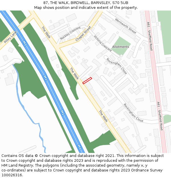 87, THE WALK, BIRDWELL, BARNSLEY, S70 5UB: Location map and indicative extent of plot