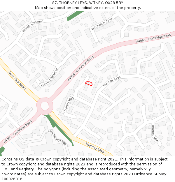87, THORNEY LEYS, WITNEY, OX28 5BY: Location map and indicative extent of plot