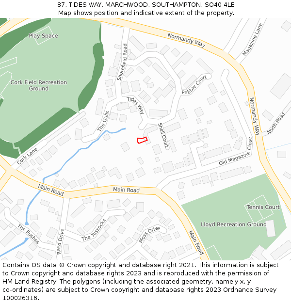 87, TIDES WAY, MARCHWOOD, SOUTHAMPTON, SO40 4LE: Location map and indicative extent of plot