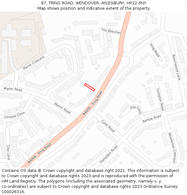 87, TRING ROAD, WENDOVER, AYLESBURY, HP22 6NY: Location map and indicative extent of plot