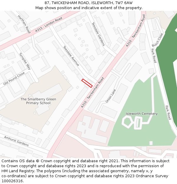 87, TWICKENHAM ROAD, ISLEWORTH, TW7 6AW: Location map and indicative extent of plot