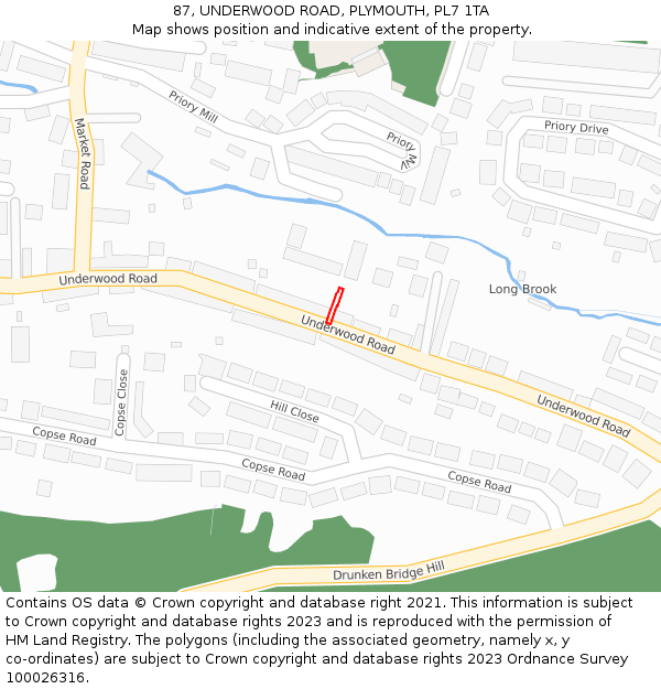 87, UNDERWOOD ROAD, PLYMOUTH, PL7 1TA: Location map and indicative extent of plot