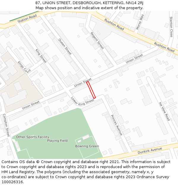 87, UNION STREET, DESBOROUGH, KETTERING, NN14 2RJ: Location map and indicative extent of plot