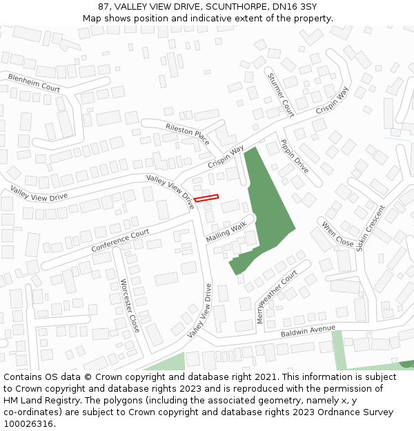 87, VALLEY VIEW DRIVE, SCUNTHORPE, DN16 3SY: Location map and indicative extent of plot