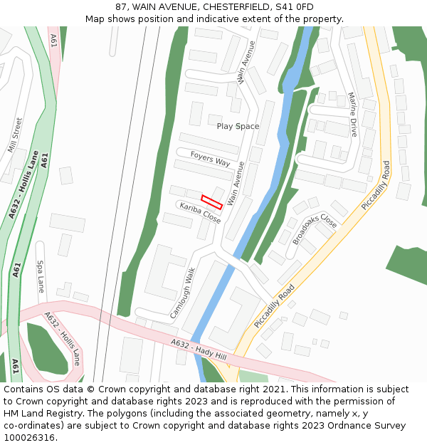 87, WAIN AVENUE, CHESTERFIELD, S41 0FD: Location map and indicative extent of plot