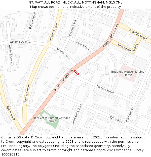 87, WATNALL ROAD, HUCKNALL, NOTTINGHAM, NG15 7NL: Location map and indicative extent of plot