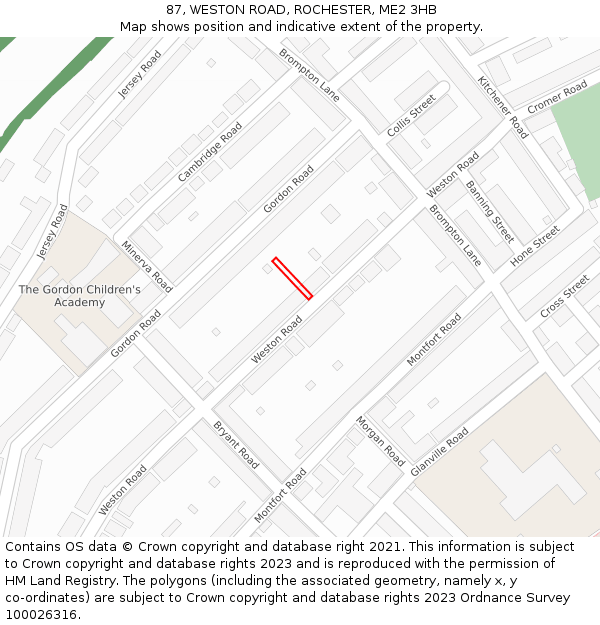 87, WESTON ROAD, ROCHESTER, ME2 3HB: Location map and indicative extent of plot