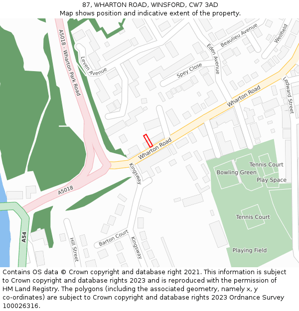87, WHARTON ROAD, WINSFORD, CW7 3AD: Location map and indicative extent of plot