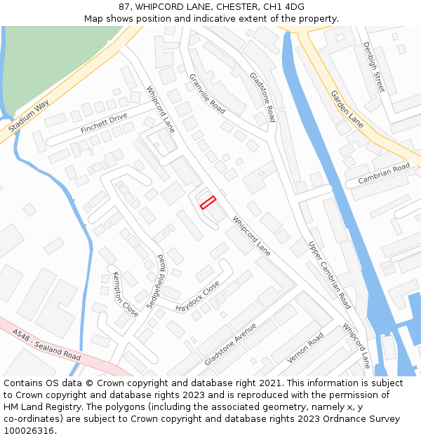 87, WHIPCORD LANE, CHESTER, CH1 4DG: Location map and indicative extent of plot