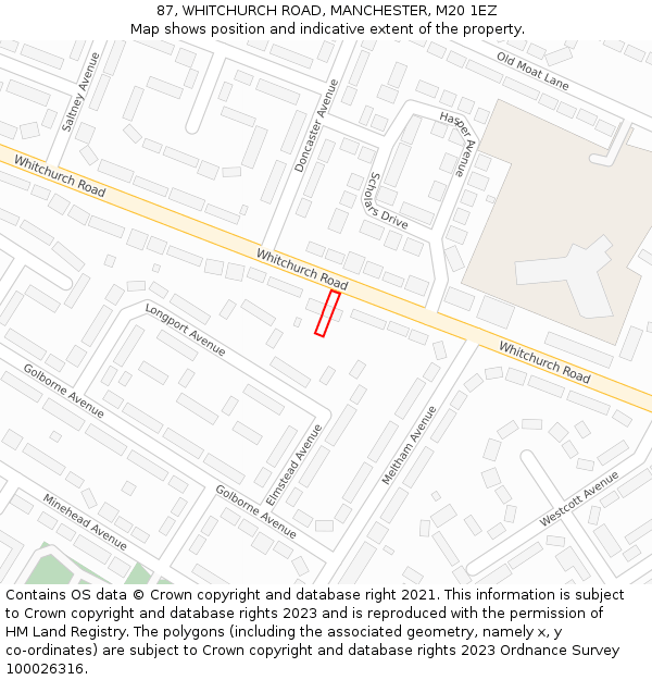 87, WHITCHURCH ROAD, MANCHESTER, M20 1EZ: Location map and indicative extent of plot