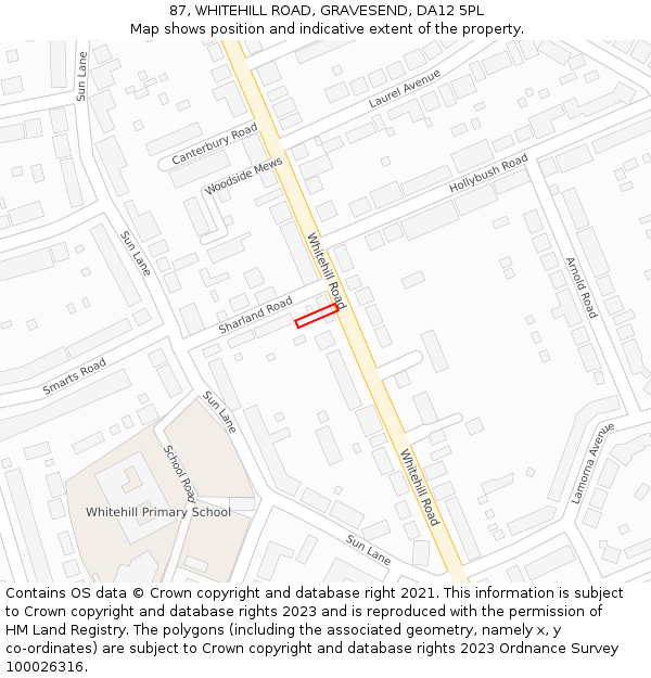 87, WHITEHILL ROAD, GRAVESEND, DA12 5PL: Location map and indicative extent of plot
