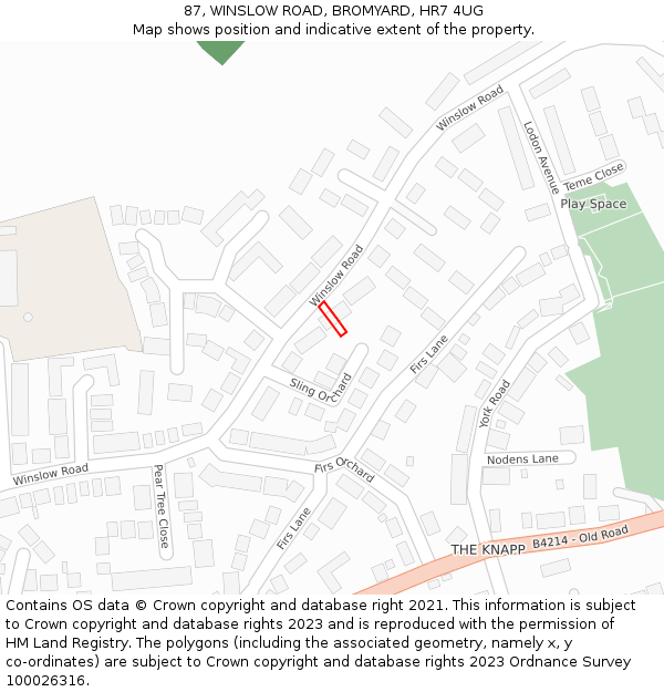 87, WINSLOW ROAD, BROMYARD, HR7 4UG: Location map and indicative extent of plot