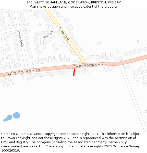 870, WHITTINGHAM LANE, GOOSNARGH, PRESTON, PR3 2AX: Location map and indicative extent of plot