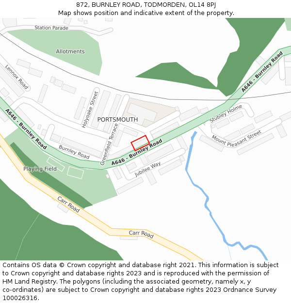 872, BURNLEY ROAD, TODMORDEN, OL14 8PJ: Location map and indicative extent of plot