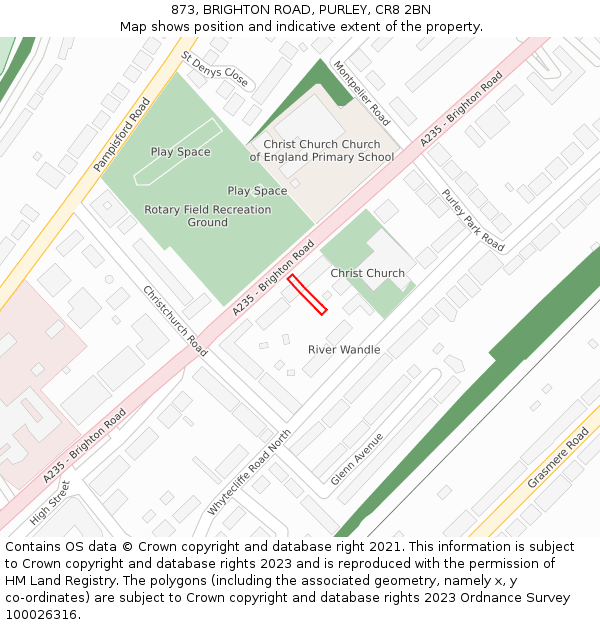 873, BRIGHTON ROAD, PURLEY, CR8 2BN: Location map and indicative extent of plot
