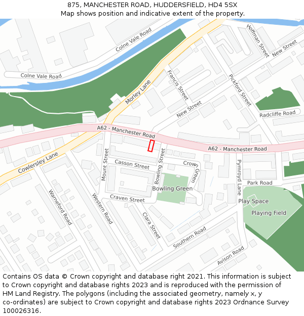 875, MANCHESTER ROAD, HUDDERSFIELD, HD4 5SX: Location map and indicative extent of plot