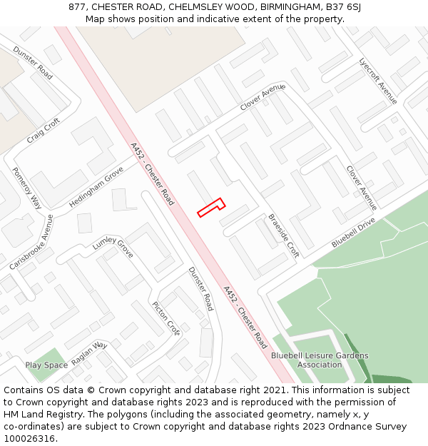 877, CHESTER ROAD, CHELMSLEY WOOD, BIRMINGHAM, B37 6SJ: Location map and indicative extent of plot